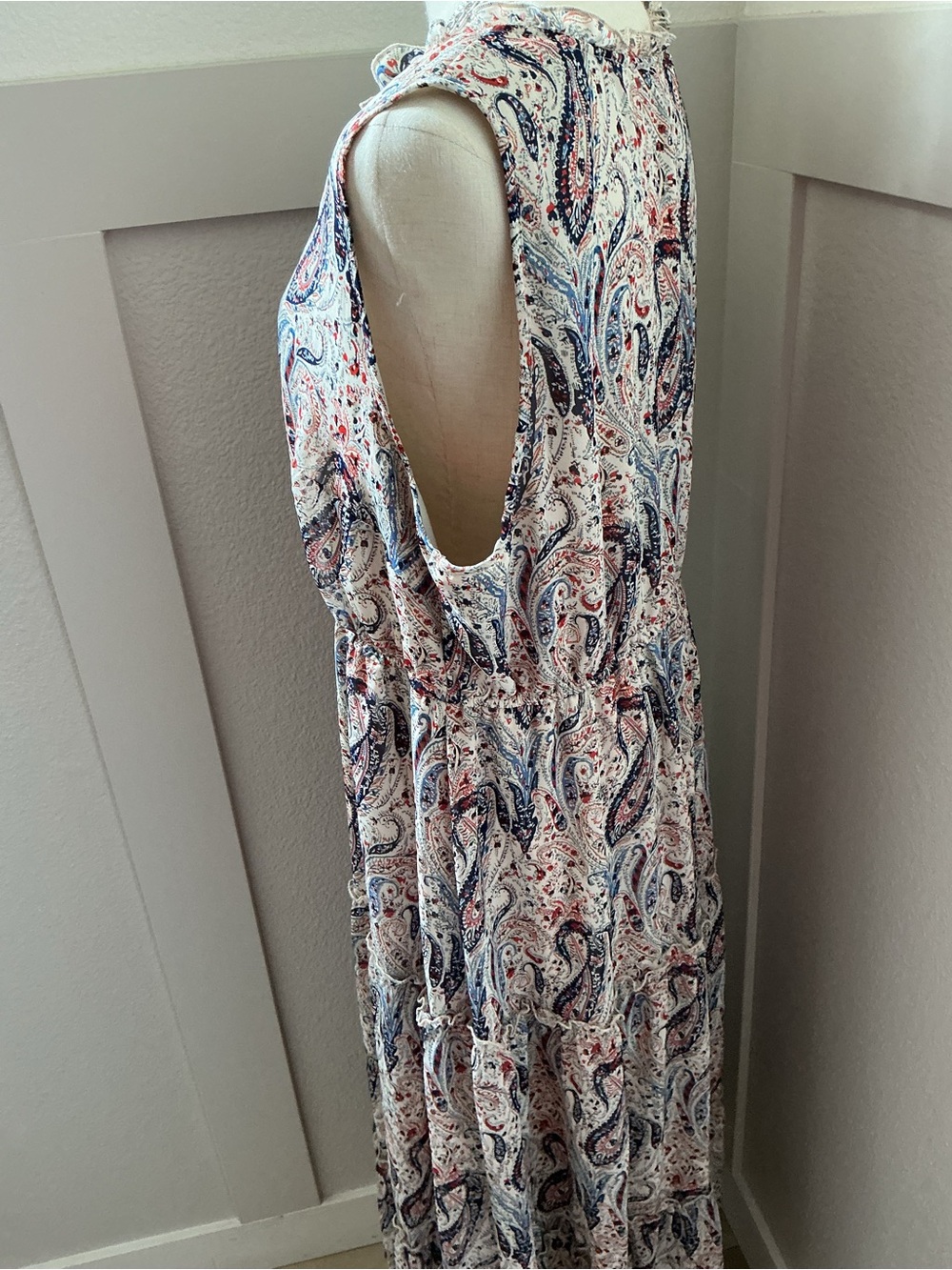 Indigo Rose Paisley Maxi Dress - Sleeveless Tie Neck - Picture 5 of 9